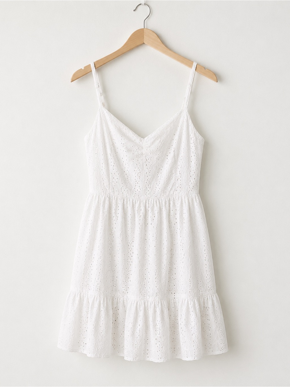 White Eyelet Tie-Back Mini Dress with Spaghetti Straps - Picture 2 of 2